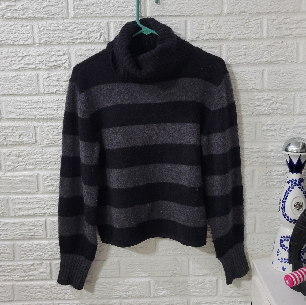 Calvin Klein Jeans Black and Gray Cowl Neck Sweater Goth Winter Fall Stripey